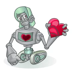 Foto auf Alu-Dibond süßer Roboter mit Liebessymbol isoliert auf weiß © djapart