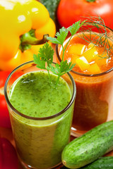 Healthy drink, vegetable juice, red and green