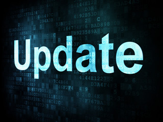 Obraz premium Information technology IT concept: pixelated words Update on dig