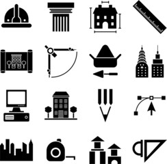 Architecture, construction, buildings and tools icons