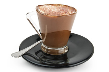 Coffee milk cream and chocolate on the black plate
