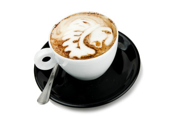 cup of cappuccino with artistic cream decoration indian design