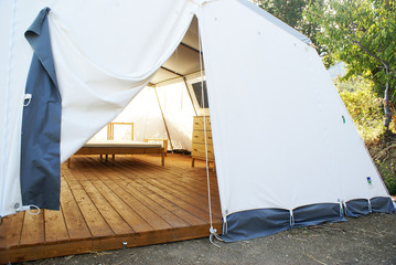 Large camping tent open