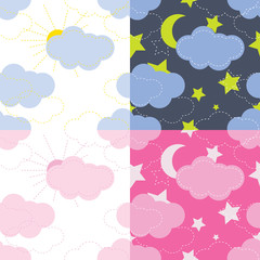 vector seamless pattern of the sky, moon, stars