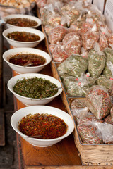 Spices at market stall, Munich, Germany