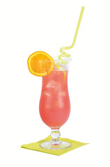 Sex on the beach cocktail, made from vodka, peach liqueur, orange juice, and cranberry juice in a...