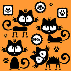 Cute black kittens childish set