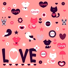 Foto op Plexiglas Cute romantic stickers design elements © paw