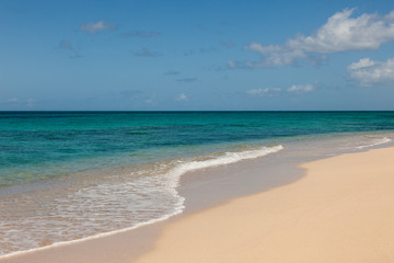 Fototapeta na wymiar Beautiful Sandy Tropical Beach and Sunny Ocean Seascape