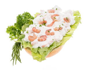 Roll with Shrimp Salad isolated on white