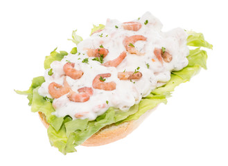 Roll with Shrimp Salad isolated on white