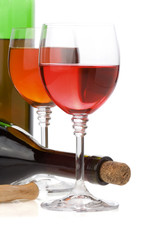 wine in glass and bottle isolated on white