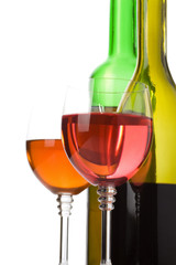 wine in glass and bottle isolated on white