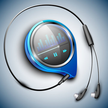 MP3 player with earphones. EPS 10.
