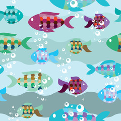 Naklejka na ściany i meble seamless pattern of fish in the sea