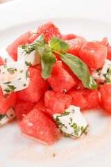 watermelon salad with feta cheese with and basil