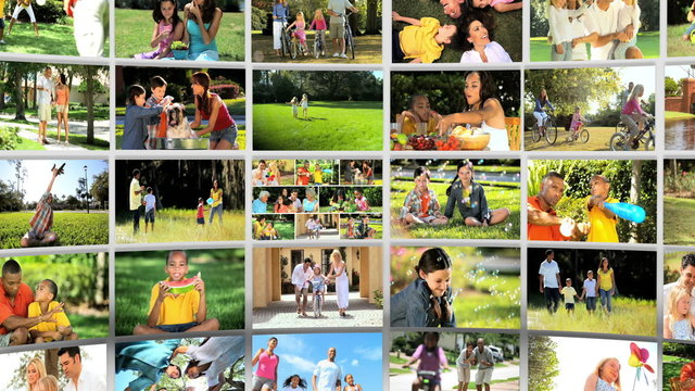 Montage 3D images of ethnic and Caucasian family