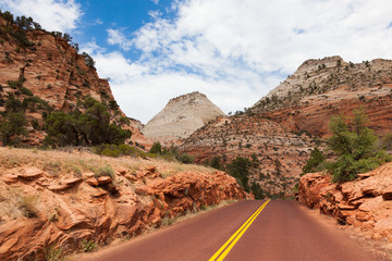 Road through Zion national park in Utah