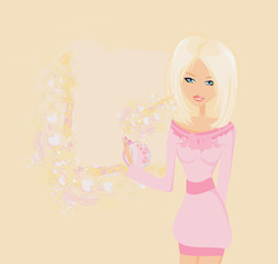 young woman spraying perfume on herself