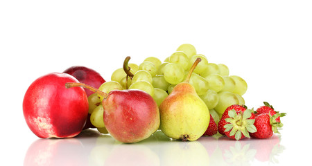 Mix of ripe sweet fruits and berries isolated on white