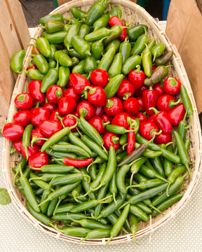 Basket of peppers at the market