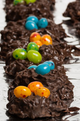 Chocolate bird nests with jelly beans