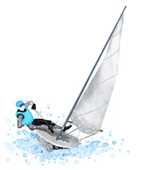 Foto auf Acrylglas Segeln Segelboot, das während eines Rennens durch eine Welle sprengt