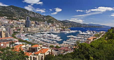 Naklejka na ściany i meble Panorama du Port et de Monaco w Monte-Carlo