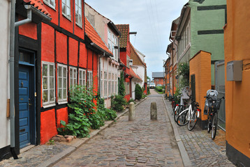 Fototapeta na wymiar Beautiful old street in Elsinore, Denmark