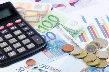 Banknotes of euro with chart