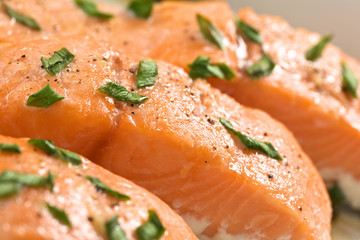 Baked salmon with shallots in casserole