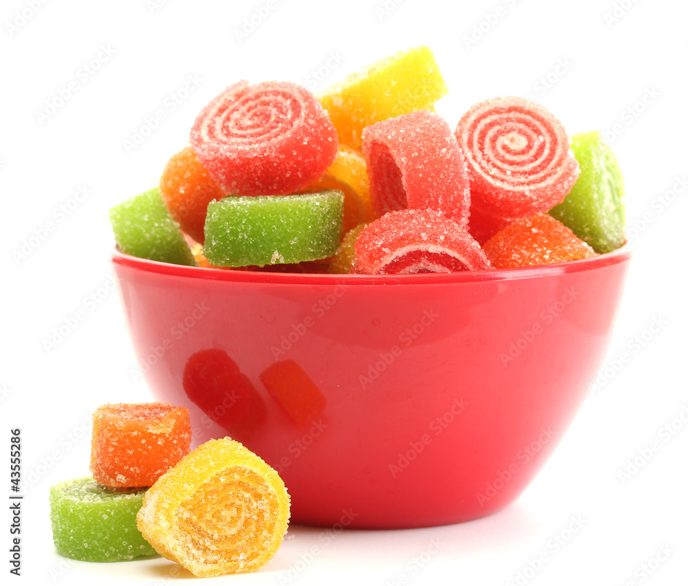 Canvas Prints colorful jelly candies in bowl isolated on white.