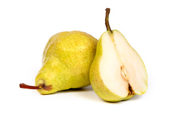 Whole peat and pear cuts in half