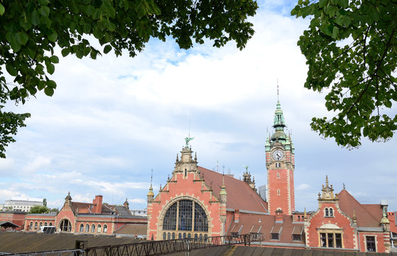 Central railway station buildings in Gdansk city