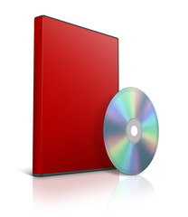 Box for DVD with a disk on white background.