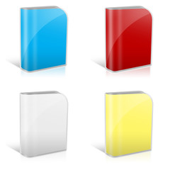 Blank box with blue, red, white, yellow cover on white backgrou