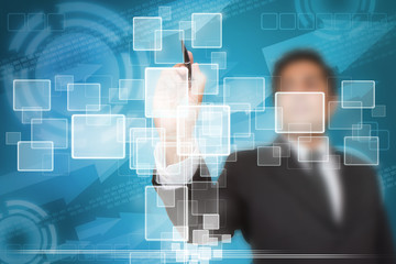 businessman hand write virtual blank buttons