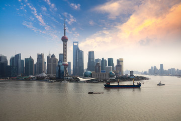 Fototapeta premium shanghai skyline with sunset glow
