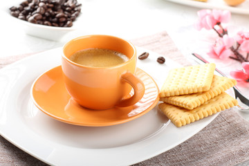 Breakfast with espresso coffee and biscuits