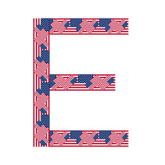 Letter E made of USA flags on white background