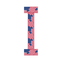 Letter I made of USA flags on white background