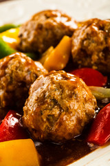 Roasted meatballs and vegetables