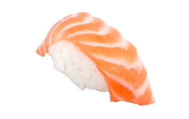 studio shoot of japanese sushi vaki with salmon on white backgro