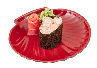 sushi with salmon on white background isolated