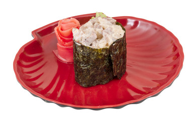 spice sushi with sauced slices of smoked Eel, chicken and caviar