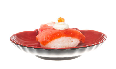 Salmon sushi on a White background