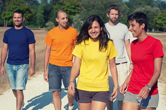 Group of People Walking Together outdoor