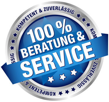 Button Banner "100 % Beratung & Service" blau/silber