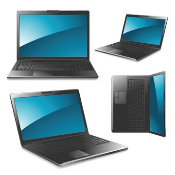 Laptop vector - front, left, right, top view