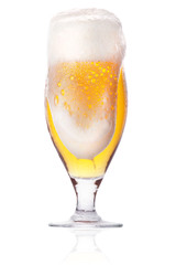 Frosty glass of light beer with foam isolated